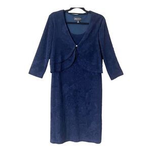 Connected Apparel Blue Textured Faux Jacket Midi Dress Size 12